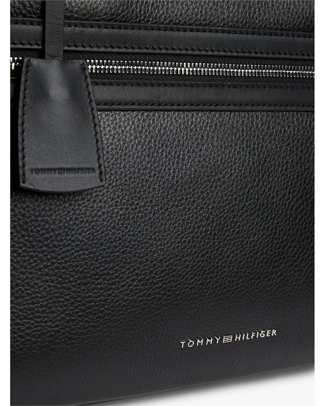 Tommy Hilfiger Black Th Business Premium Leather Laptop Bag for men