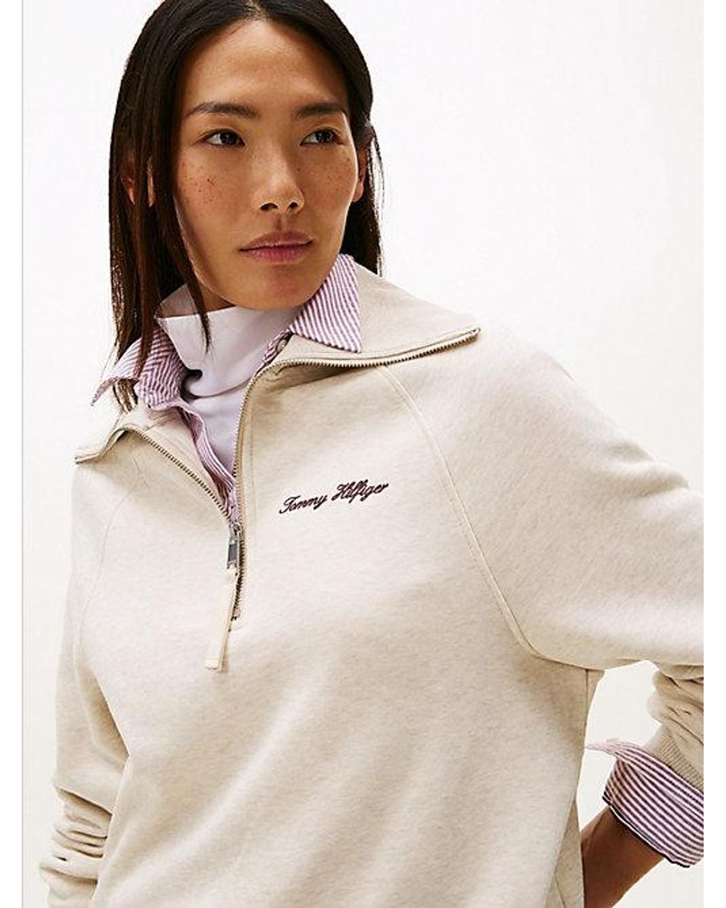 Tommy Hilfiger Natural Interlock Knit Fleece Quarter-zip Jumper