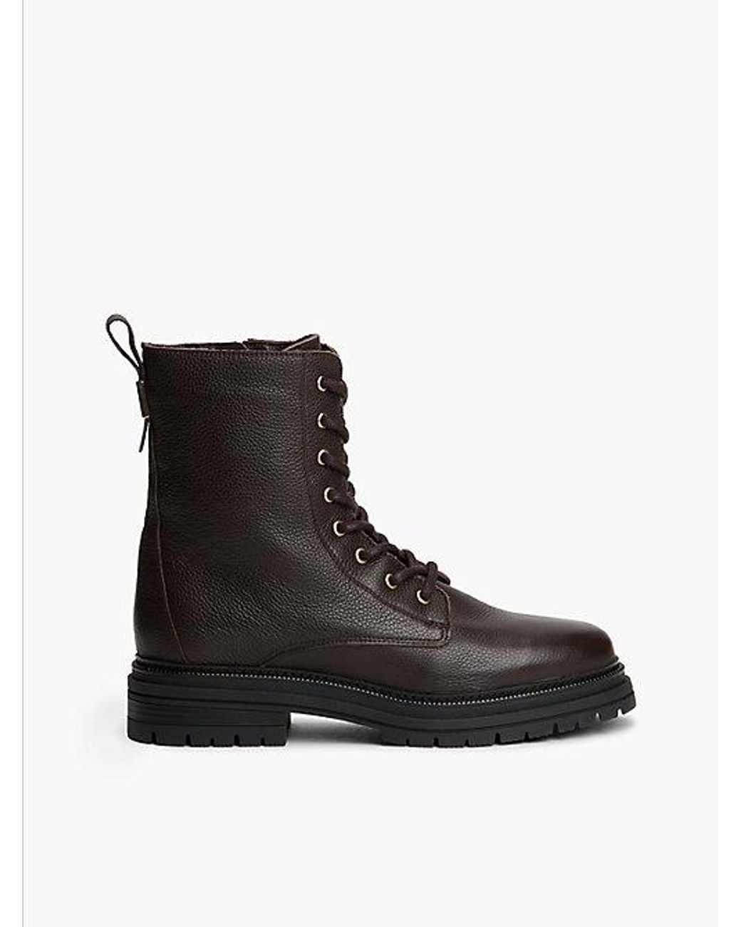 Tommy Hilfiger Black Pebble Grain Leather Warm Lined Chunky Boots