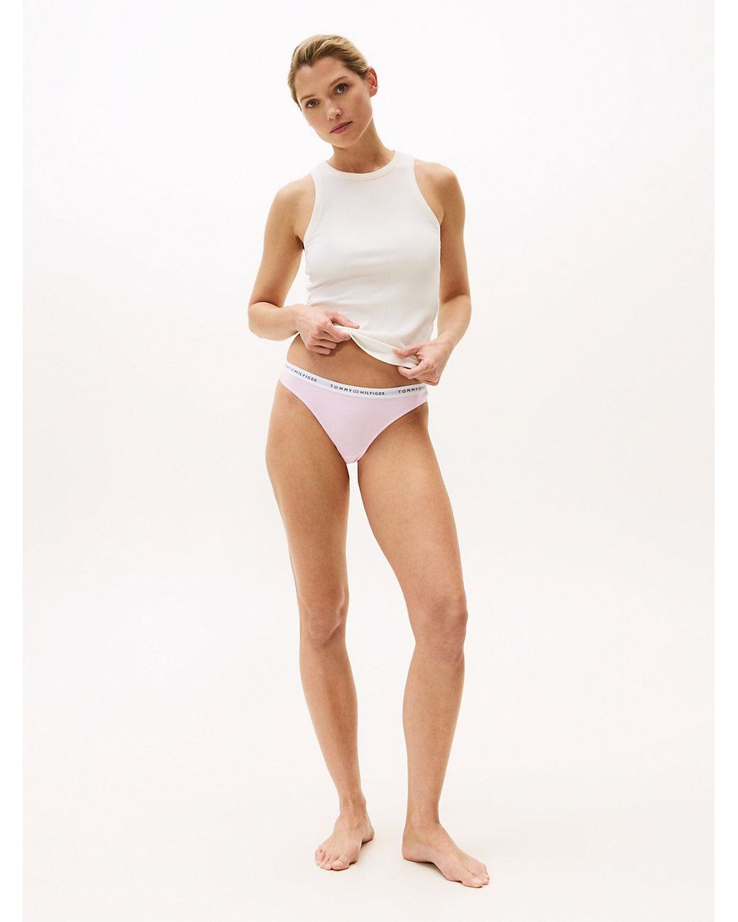 Tommy Hilfiger White Repeat Logo Waistband Thong