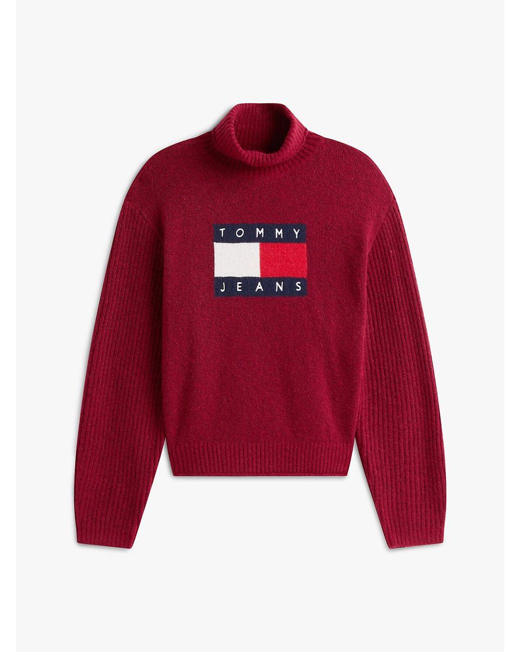 Tommy Hilfiger Red Tommy Flag Intarsia Relaxed Turtleneck Jumper