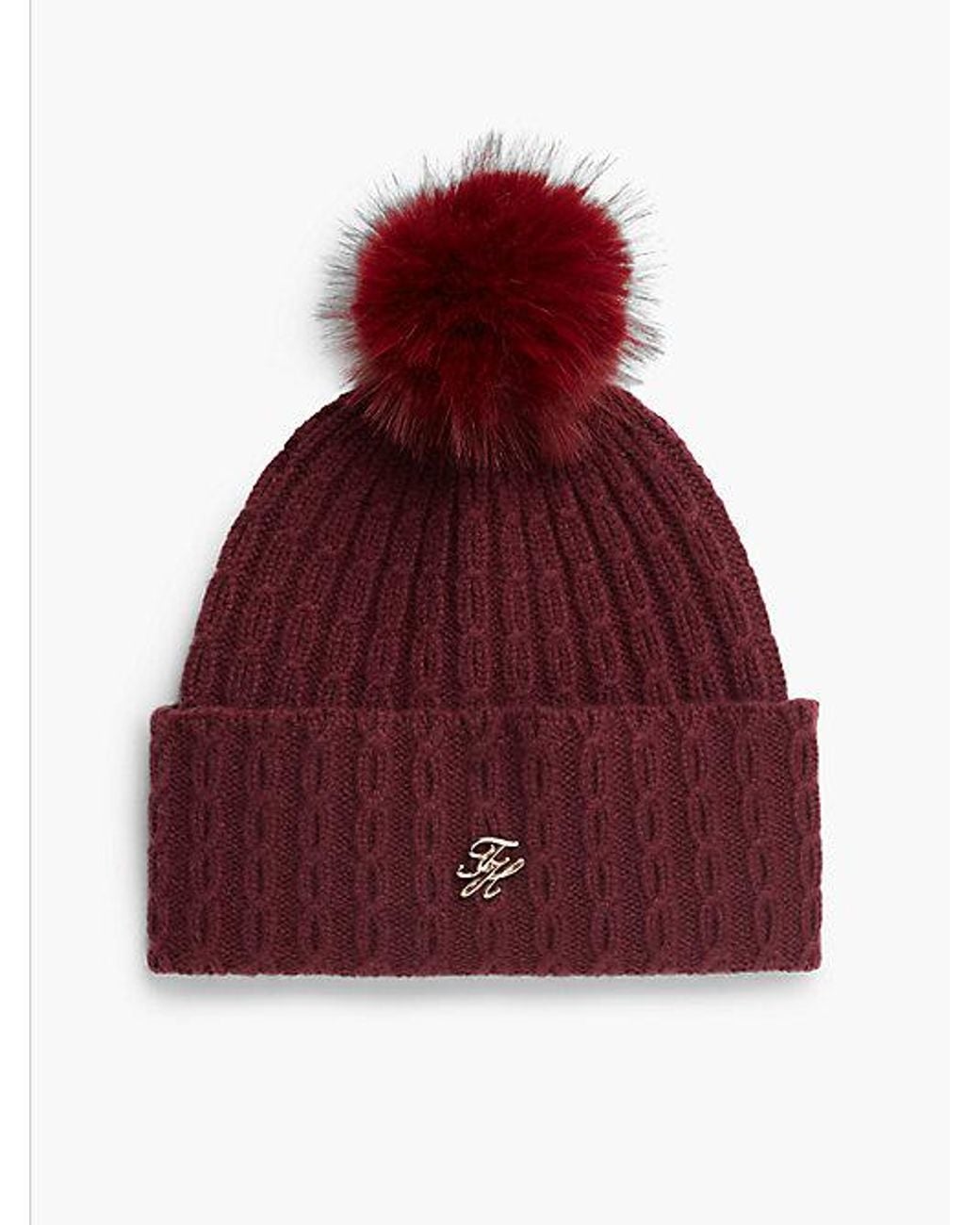 Tommy Hilfiger Red Pom Pom Beanie With Cashmere