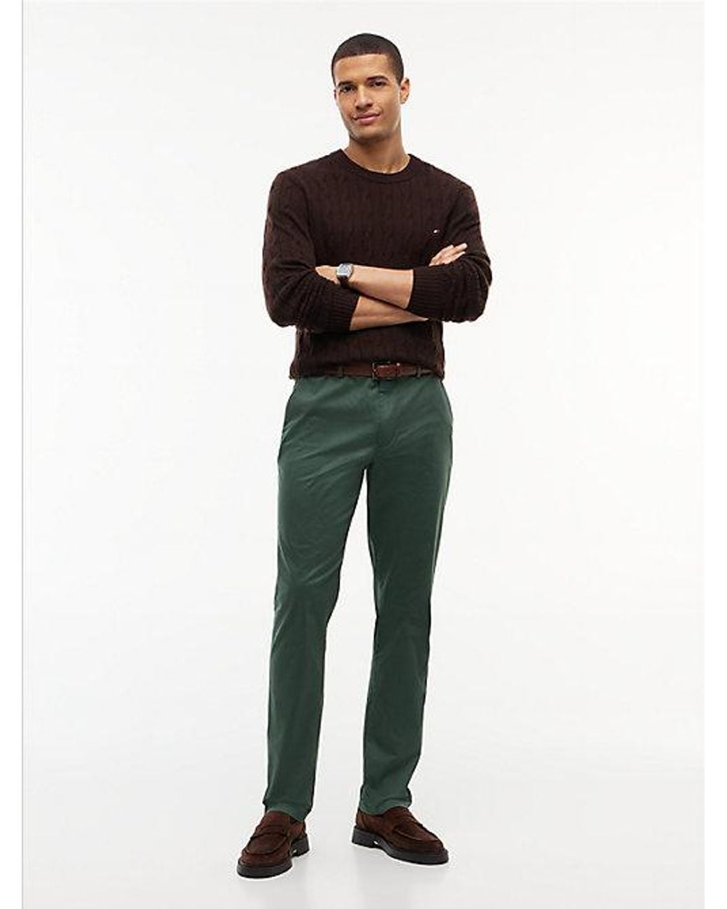 Tommy Hilfiger Green Denton Slim Straight Textured Chinos for men