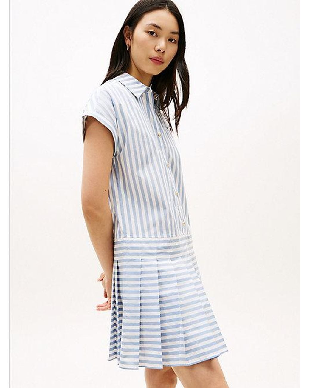 Tommy Hilfiger Blue Tone Button Relaxed Mini Shirt Dress
