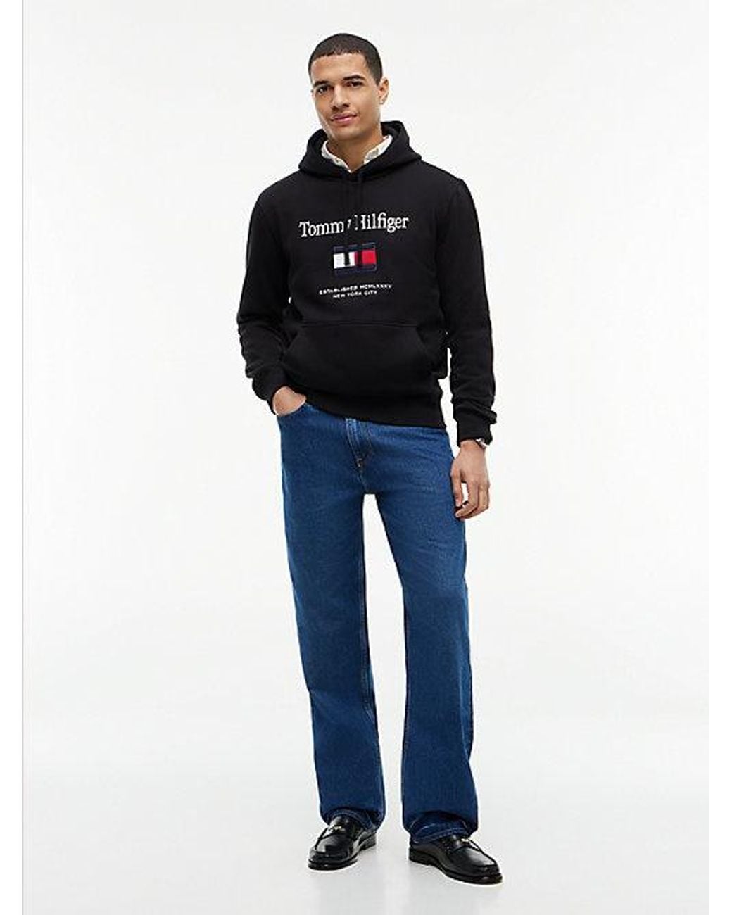 Tommy Hilfiger Blue Logo Embroidery Fleece Hoody for men