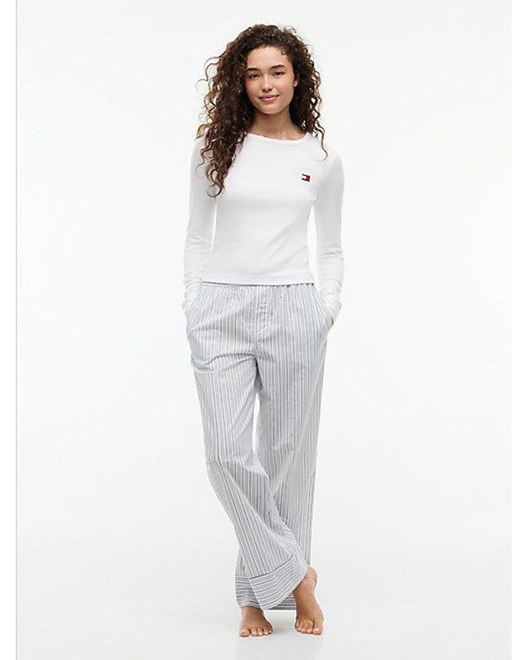 Tommy Hilfiger White Heritage Ribbed Long Sleeve Lounge T-Shirt