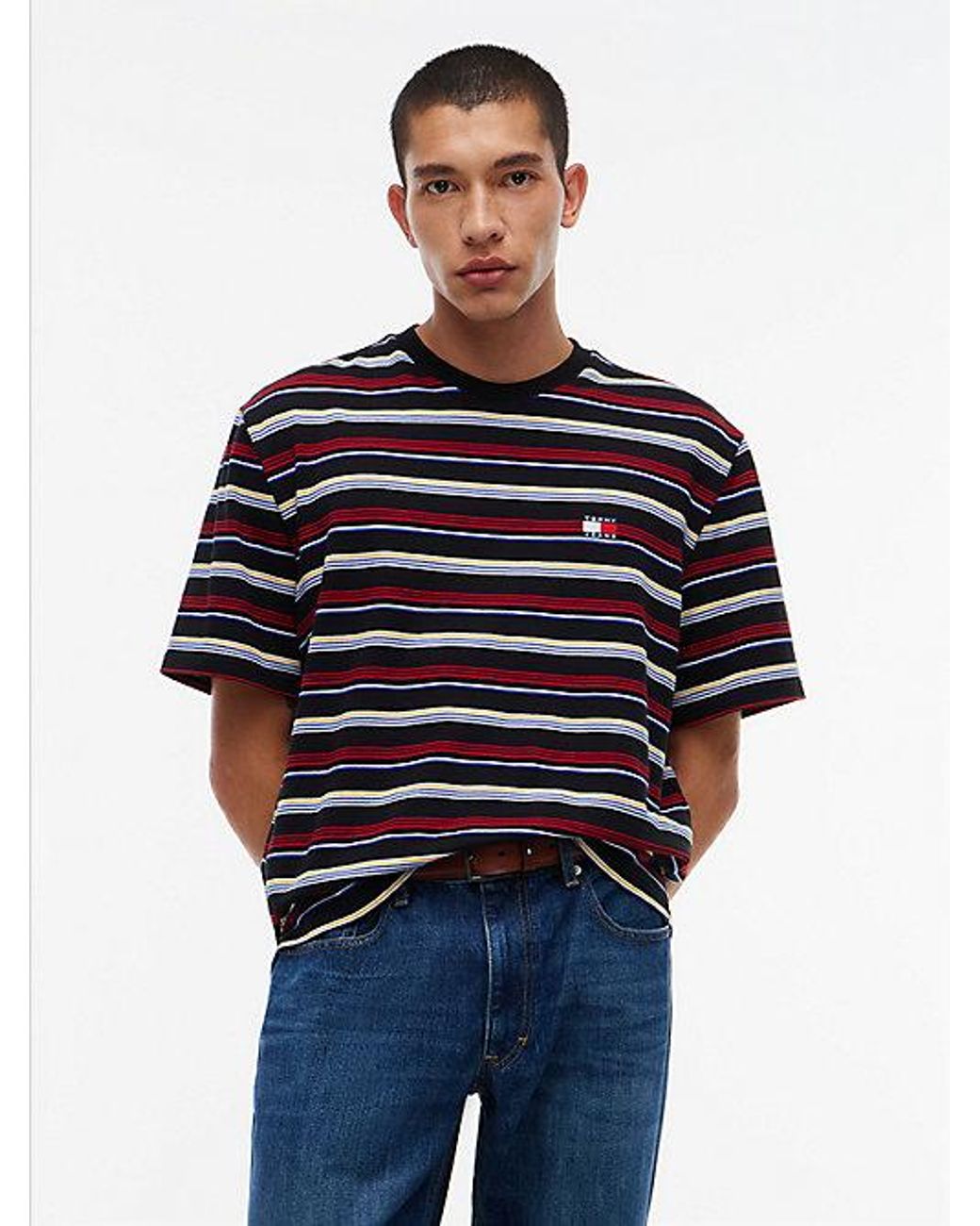 Tommy Hilfiger Blue Tommy Jeans Badge Stripe Oversized Jersey T-Shirt for men