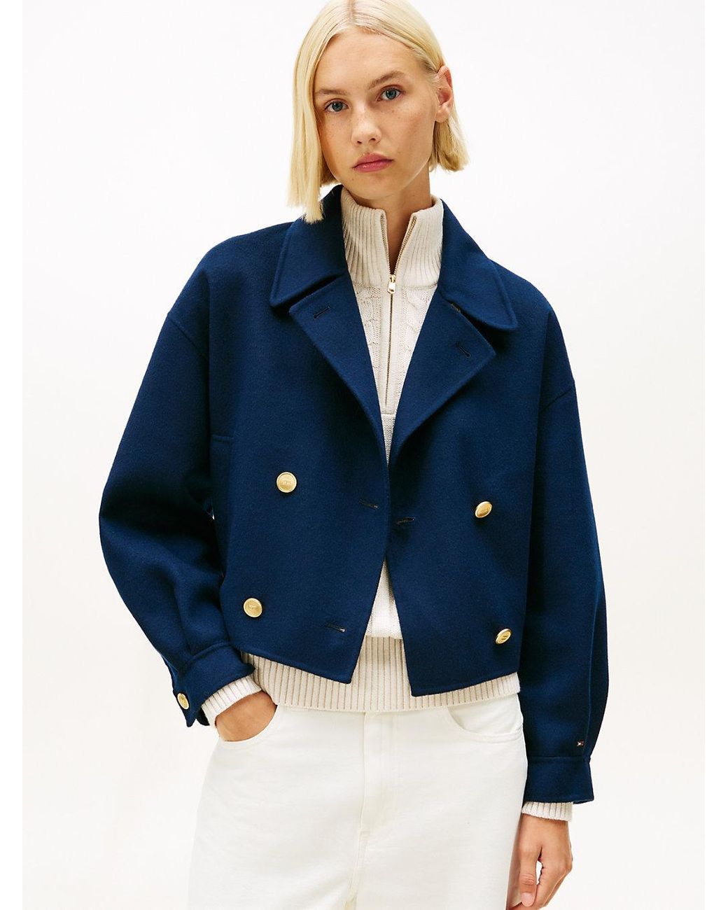 Tommy Hilfiger Blue Wool Blend Double Breasted Peacoat