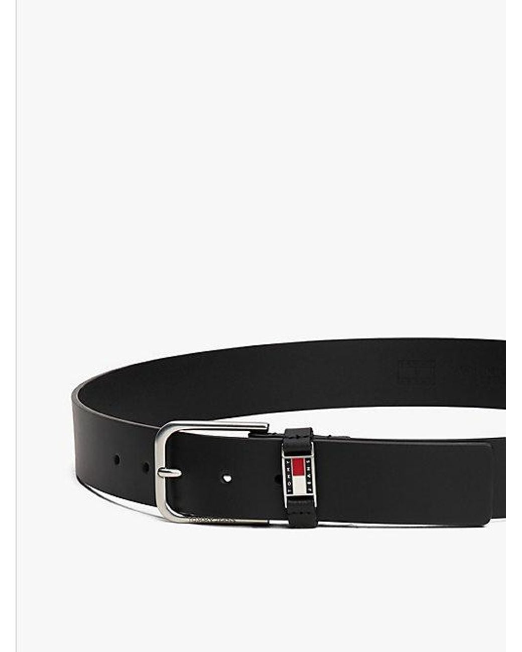 Tommy Hilfiger Black Scanton Debossed Square Buckle Leather Belt for men