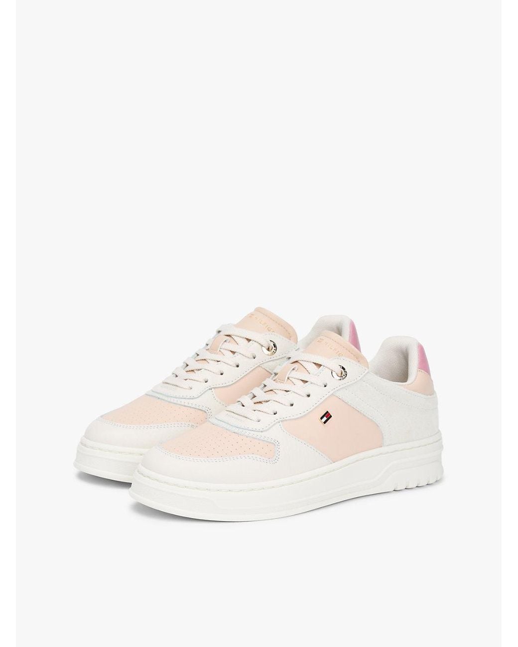 Tommy Hilfiger Natural Leather Mixed Texture Cupsole Trainers