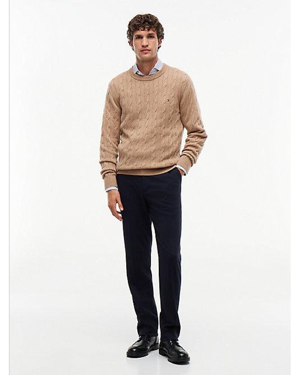 Tommy Hilfiger Blue Pure Lambswool Cable Knit Jumper for men