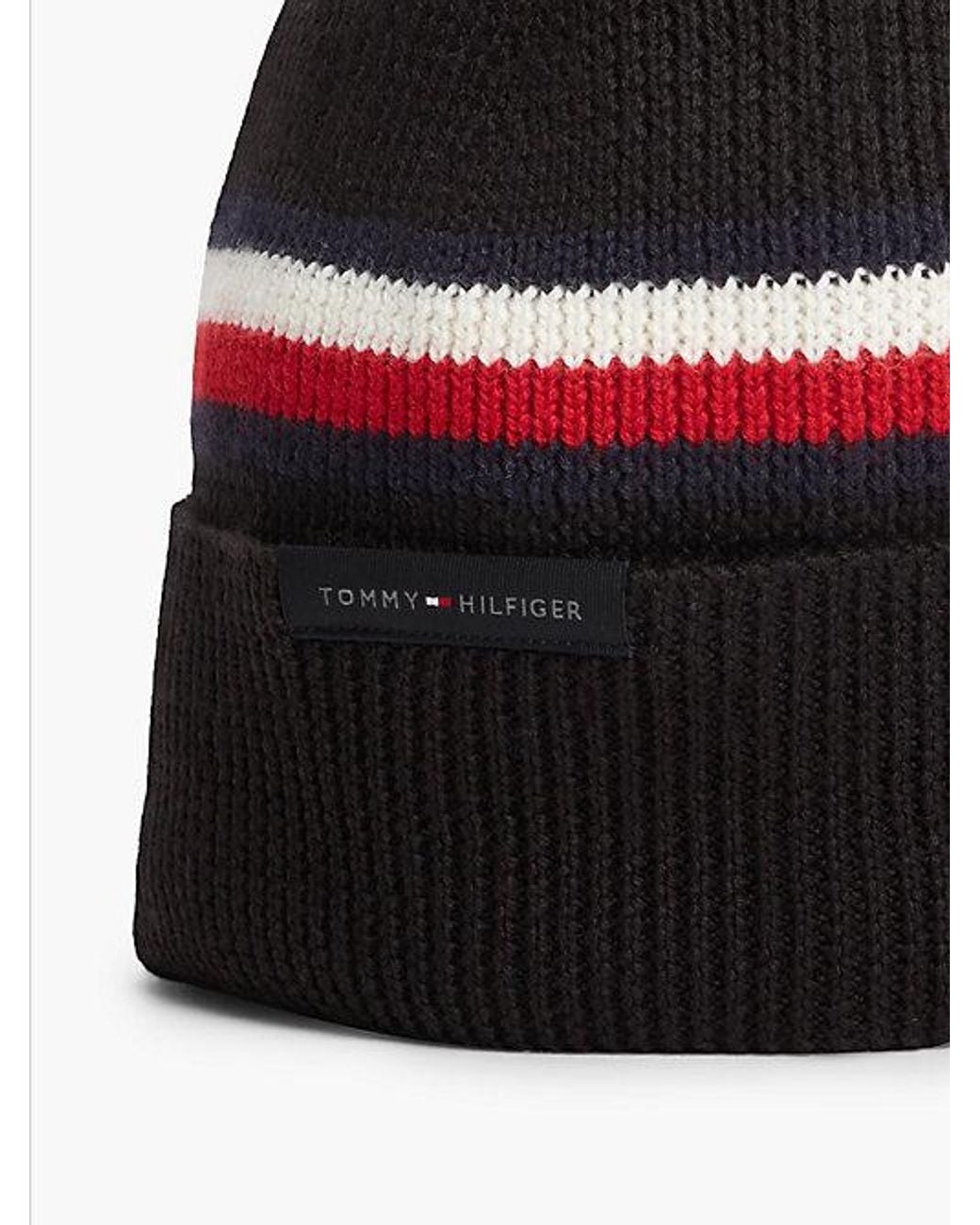 Tommy Hilfiger Black Wool Blend Global Stripe Beanie for men