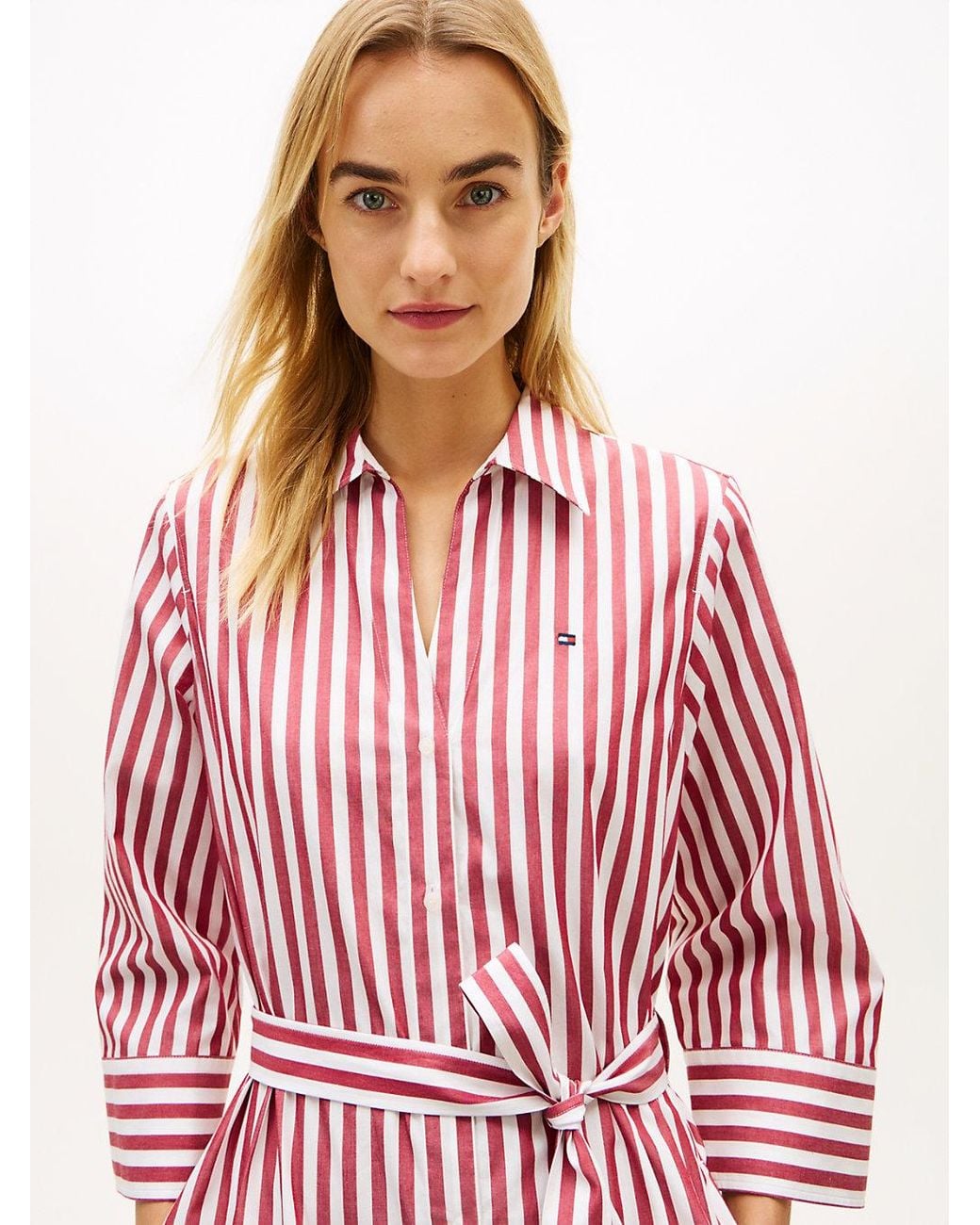 Tommy Hilfiger Pink Belted Relaxed Midi Shirt Dress