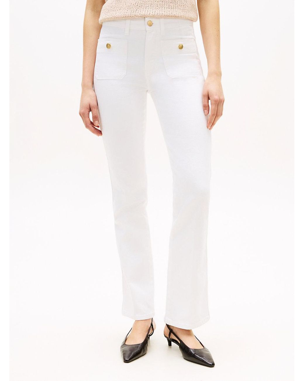 Tommy Hilfiger White Mid Rise Bootcut Jeans