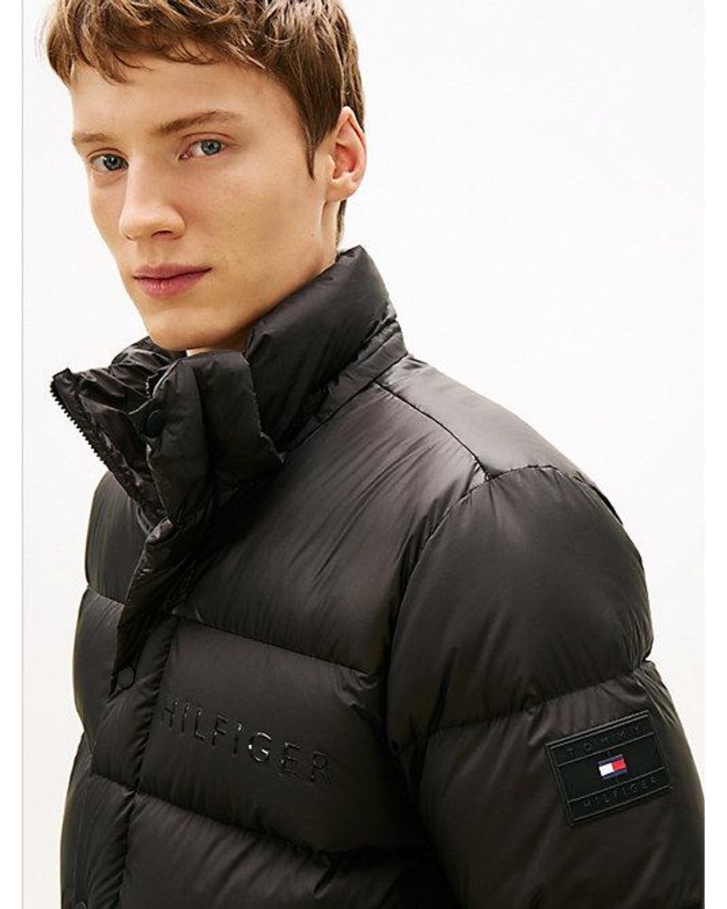 Tommy Hilfiger Black Water Repellent Down Hooded Puffer Jacket for men