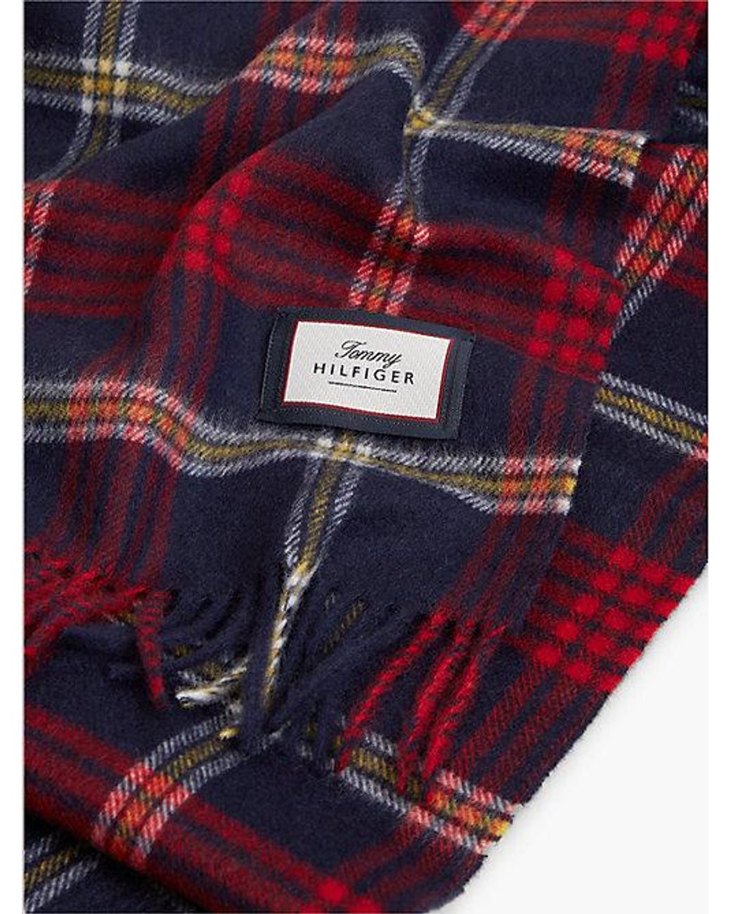 Tommy Hilfiger Red Pure Wool Jacquard Check Scarf for men