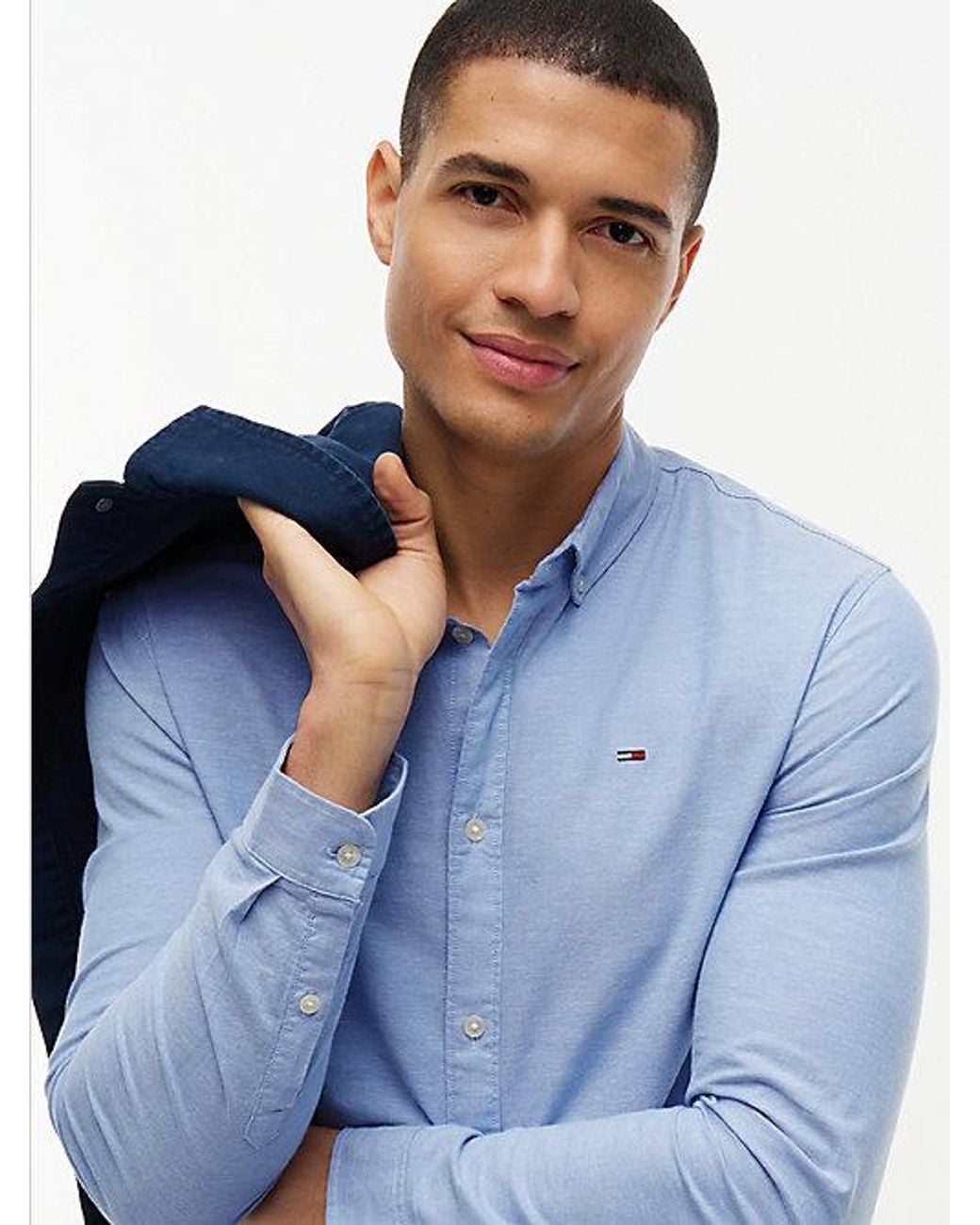 Tommy Hilfiger Blue Stretch Oxford Cotton Slim Fit Shirt for men