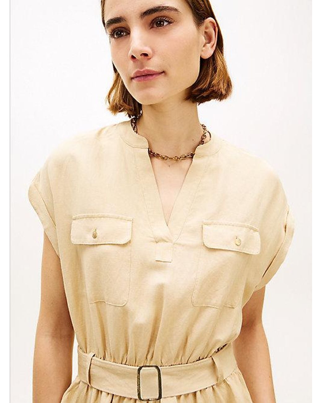 Tommy Hilfiger Natural Belted Relaxed Mini Shirt Dress