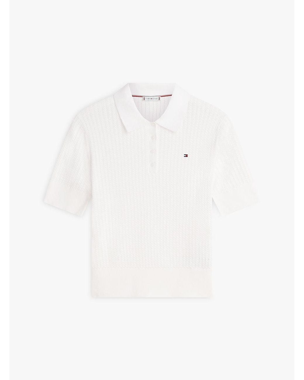 Tommy Hilfiger White Pointelle Short Sleeve Polo Jumper