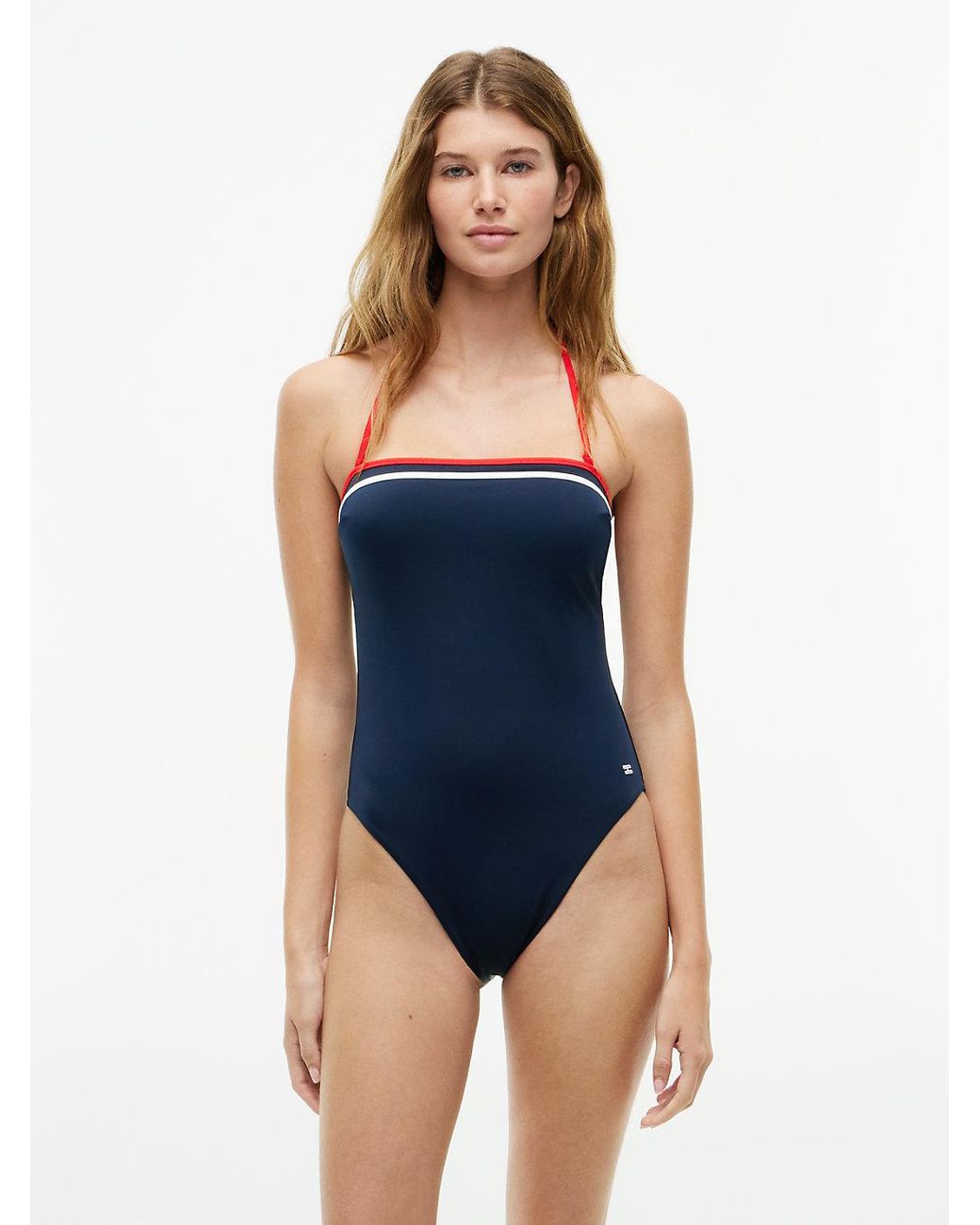 Tommy Hilfiger Blue Classic Halterneck Bandeau High-Cut Swimsuit