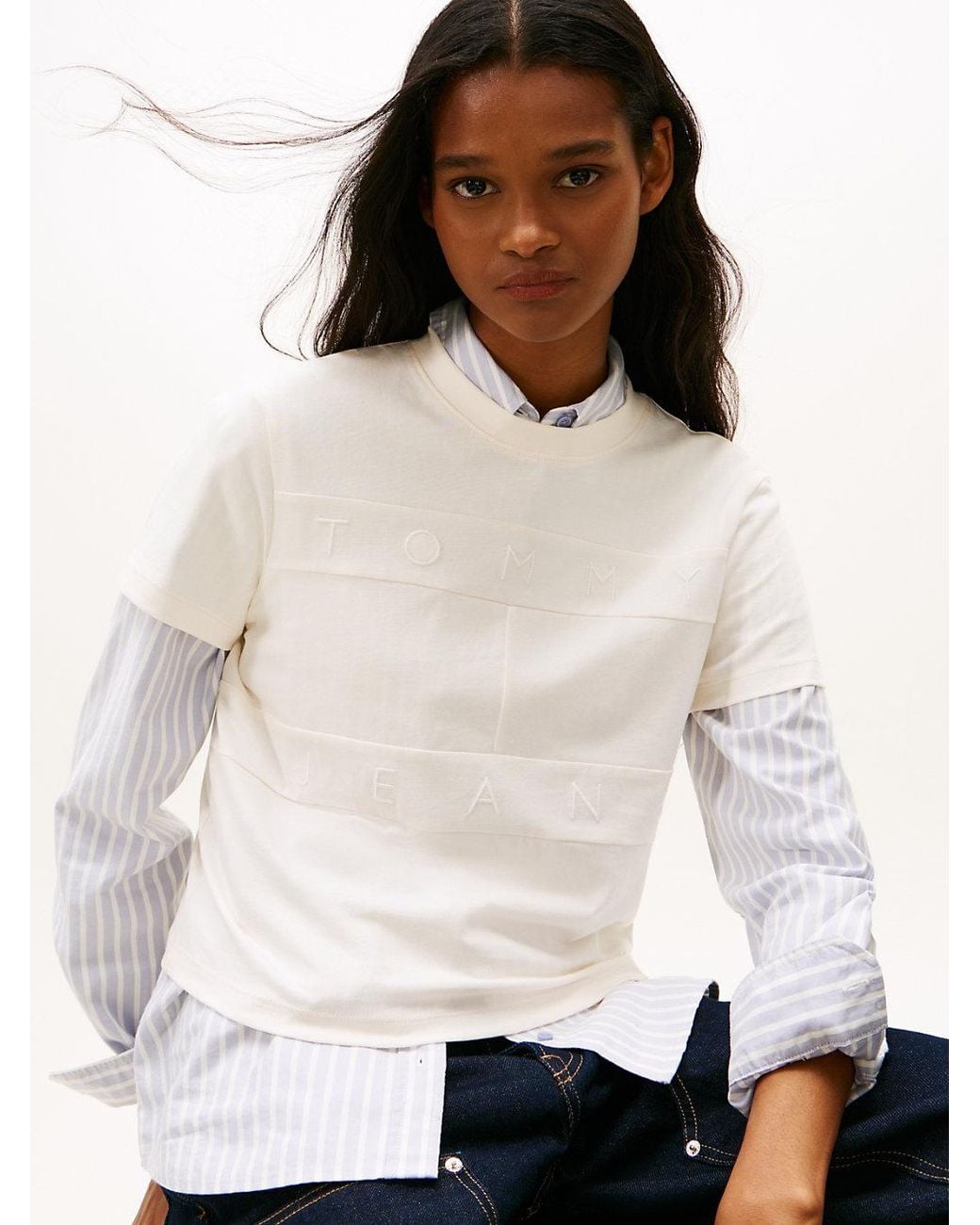Tommy Hilfiger White Tonal Logo Crew Neck T-Shirt