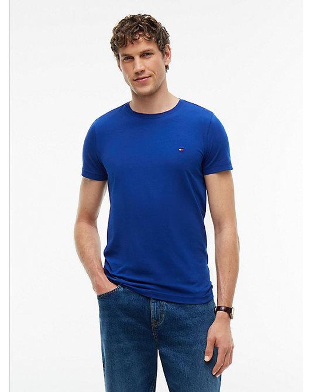 Tommy Hilfiger Blue Flag Embroidery Slim Jersey T-Shirt for men