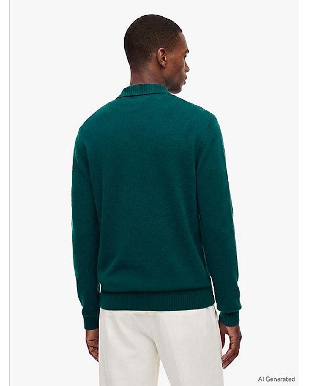 Tommy Hilfiger Green Pure Lambswool Polo Jumper for men