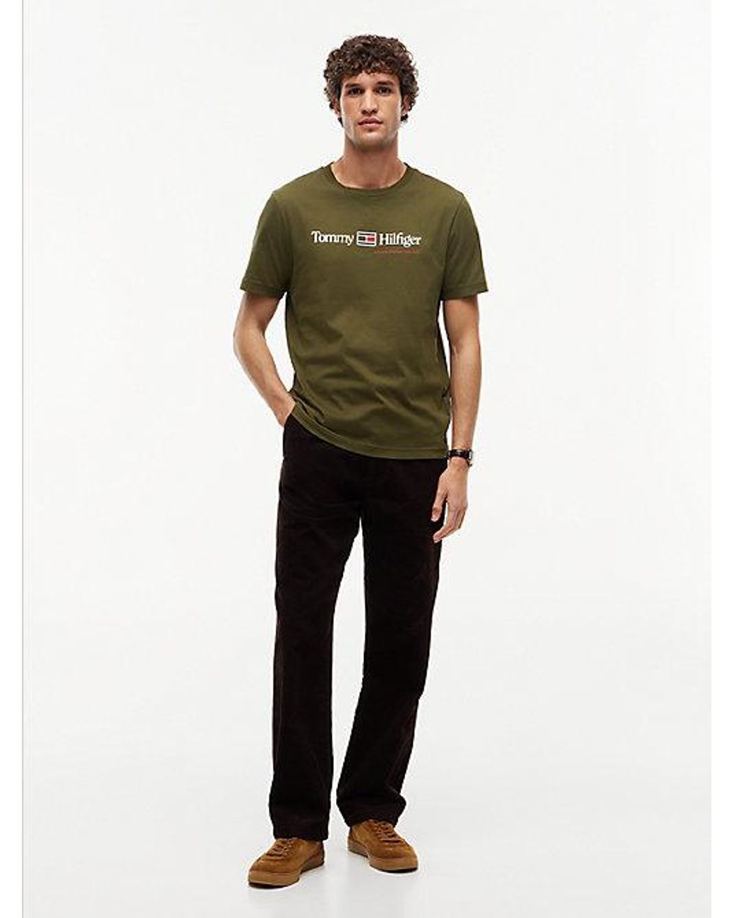 Tommy Hilfiger Green Logo Jersey Crew Neck T-Shirt for men