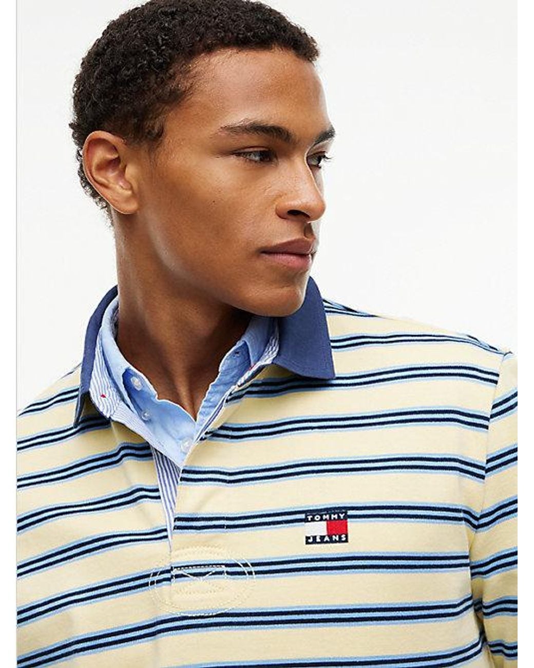 Tommy Hilfiger Gray Tommy Jeans Tommy Badge Stripe Relaxed Rugby Shirt for men