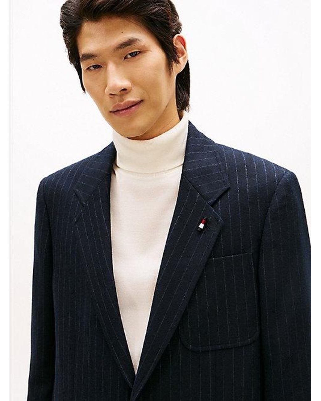 Tommy Hilfiger Black Pinstripe Wool Blend Regular Fit Blazer for men