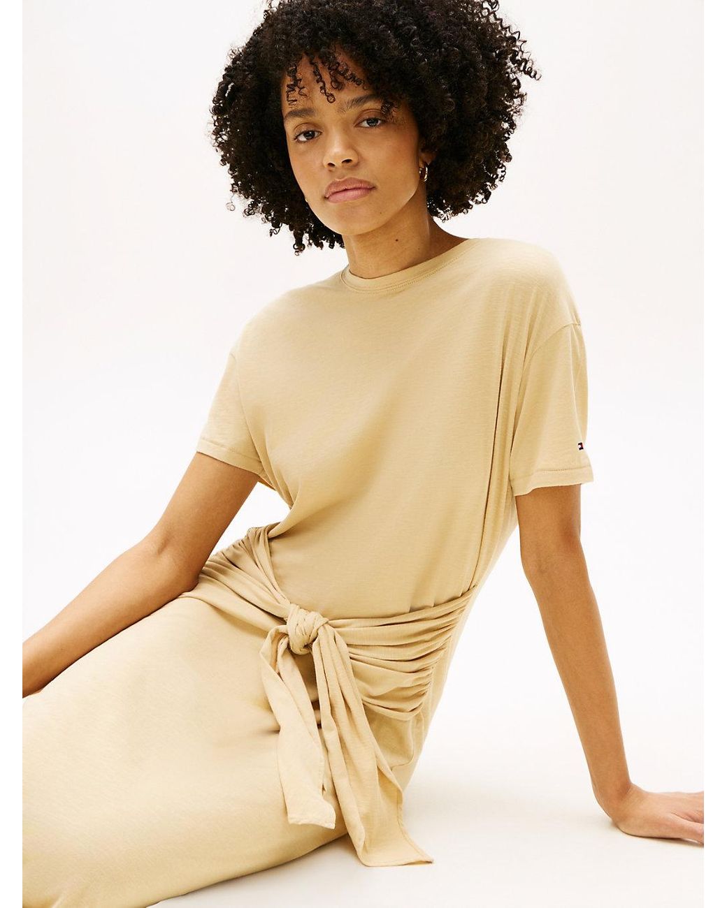 Tommy Hilfiger Natural Textured Knot Relaxed Midi T-Shirt Dress