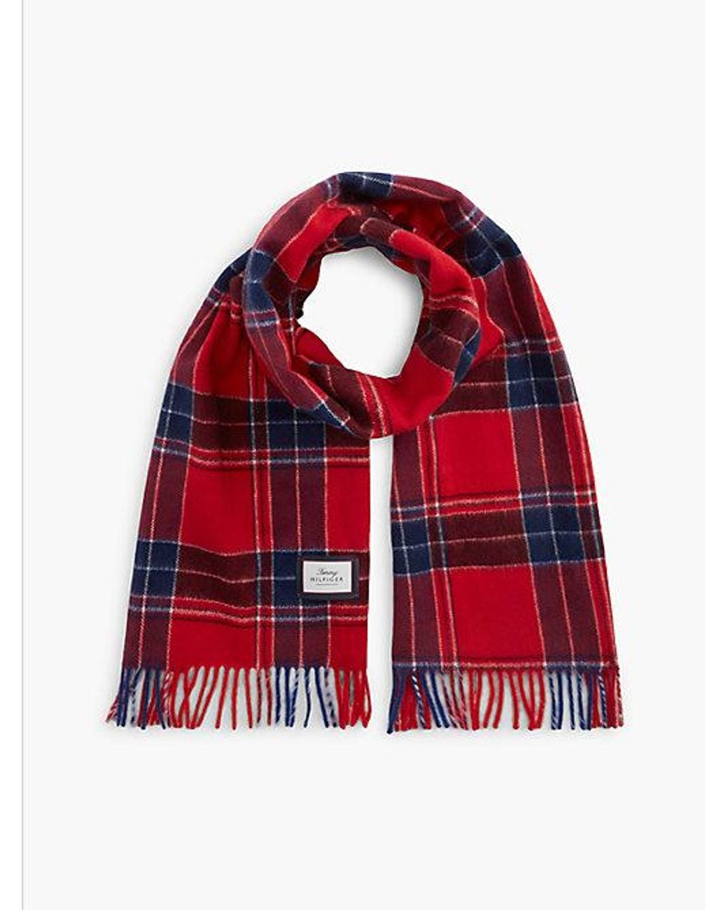 Tommy Hilfiger Red Pure Wool Jacquard Check Scarf for men