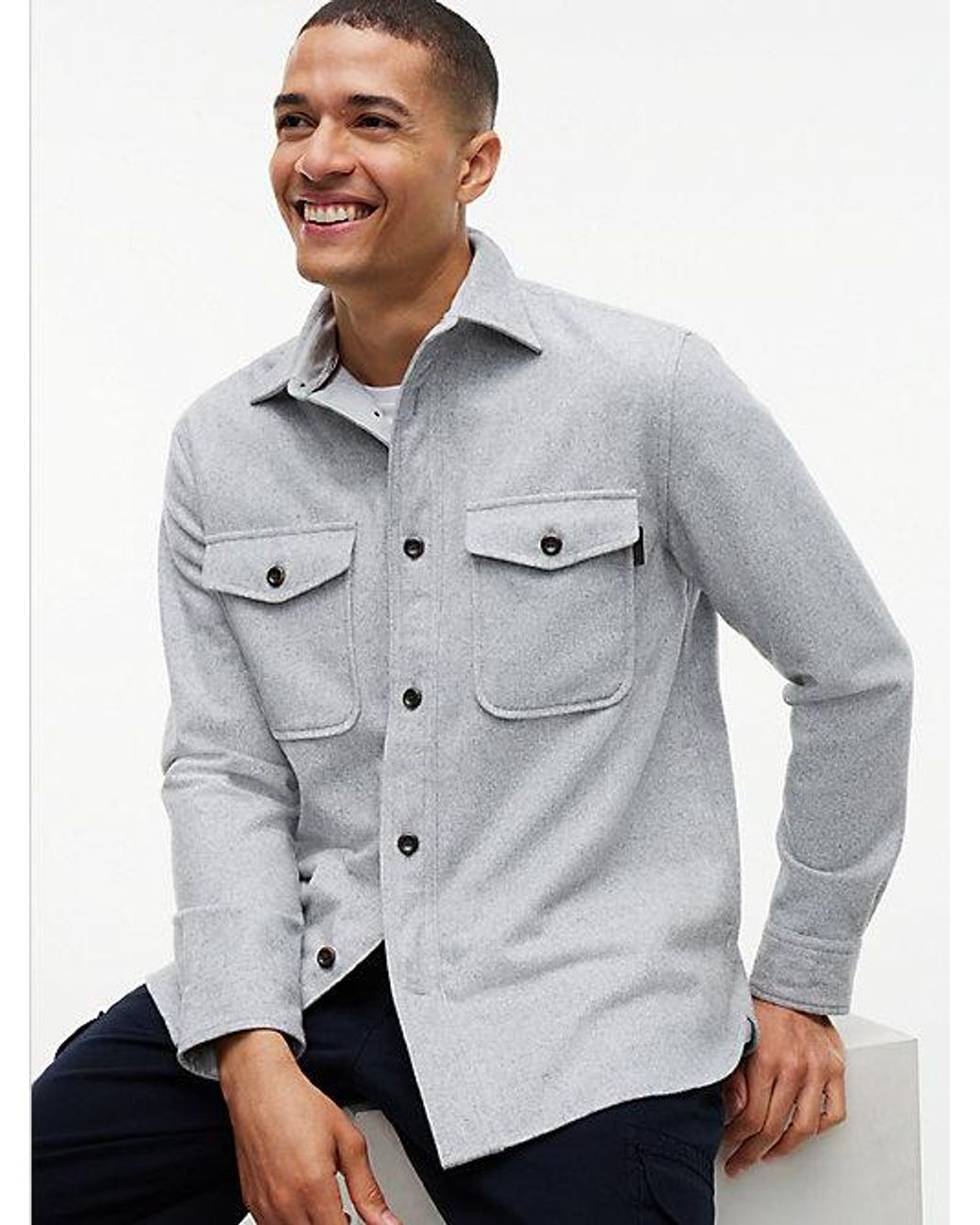 Tommy Hilfiger Gray Relaxed Fit Wool Blend Shirt for men