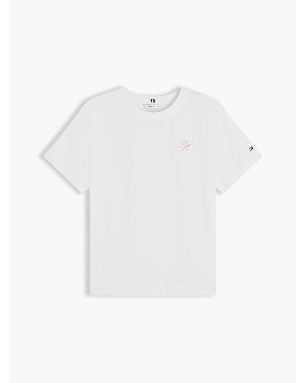 Tommy Hilfiger White Logo Embroidery Crew Neck T-Shirt