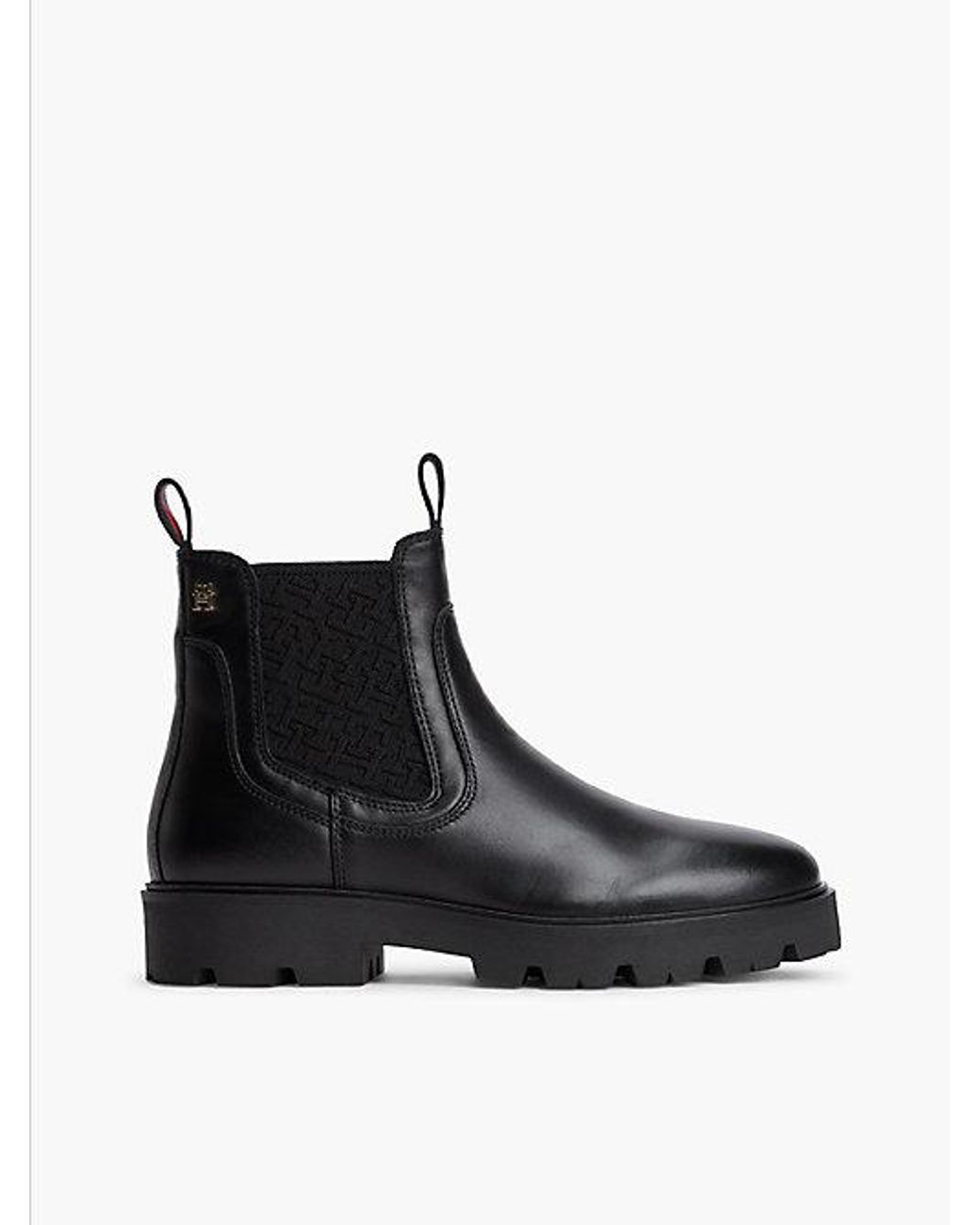 Tommy Hilfiger Black Leather Th Monogram Panel Chelsea Boots