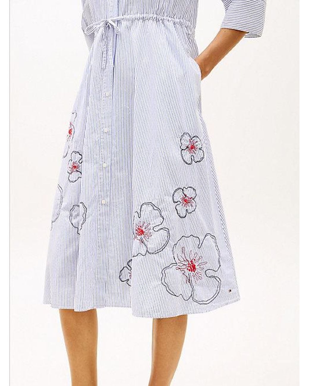 Tommy Hilfiger White Embroidery Poplin Midi Shirt Dress