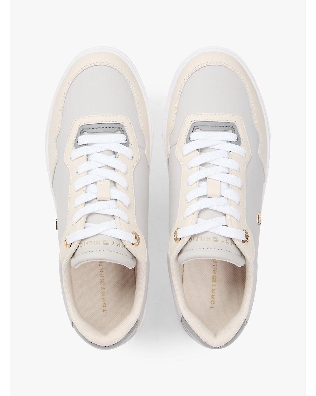 Tommy Hilfiger White Leather Mixed Texture Cupsole Trainers