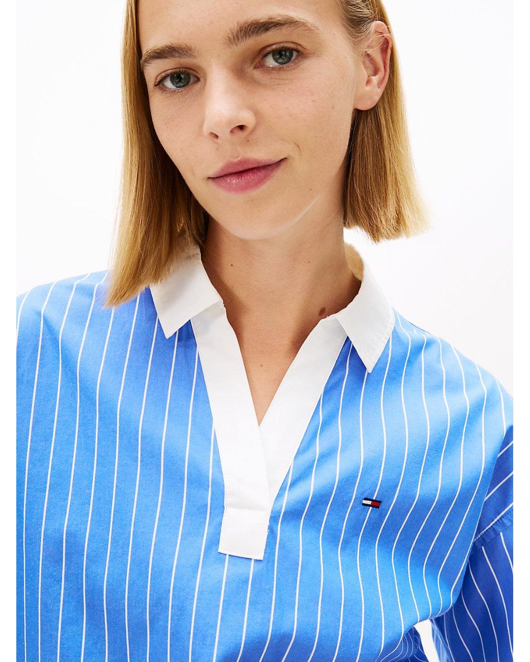 Tommy Hilfiger Blue Relaxed Fit Popover Short Sleeve Shirt