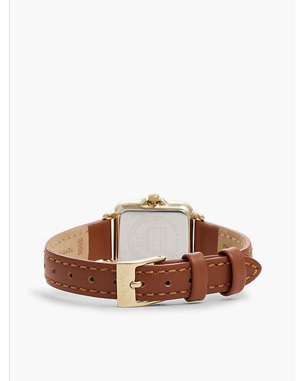 Tommy Hilfiger White Rectangular Dial Leather Strap Plated Watch