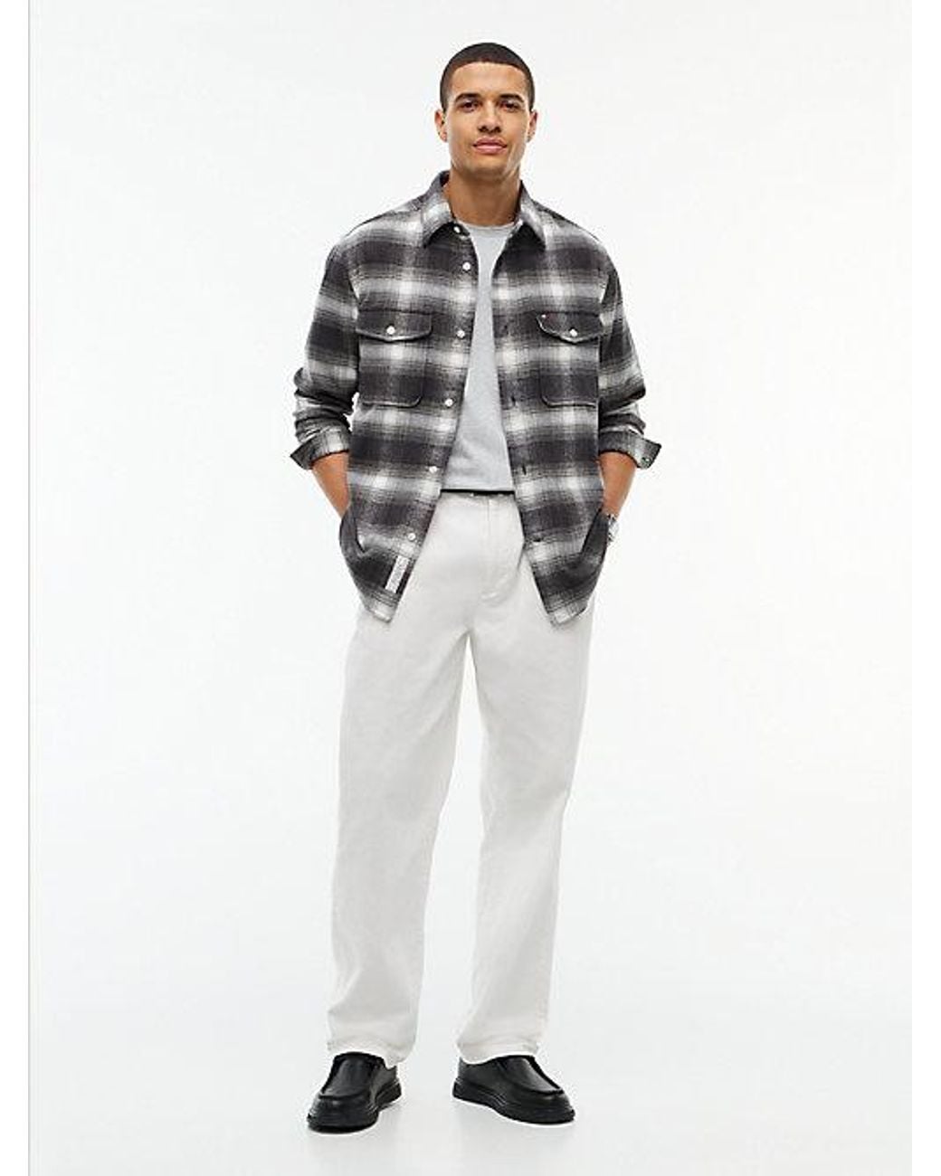 Tommy Hilfiger Gray Relaxed Fit Check Flannel Overshirt for men