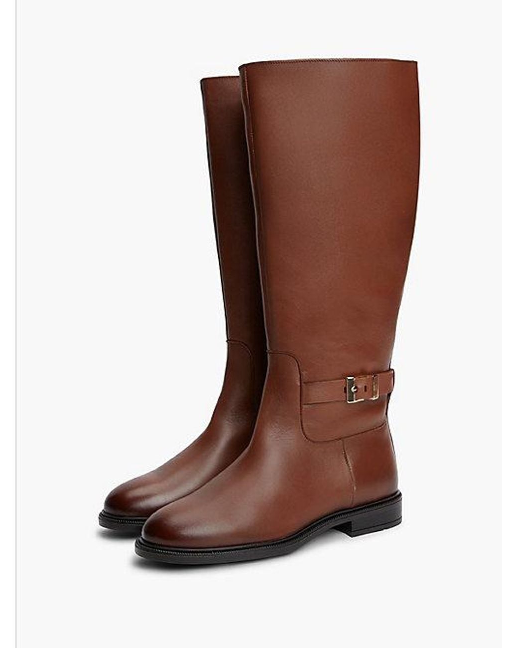 Tommy Hilfiger Brown Th Monogram Buckle Leather Knee High Boots