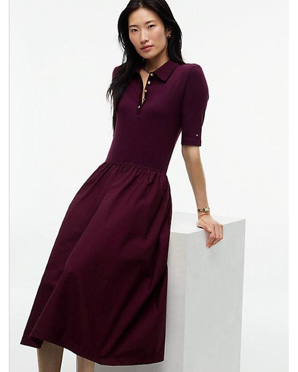 Tommy Hilfiger Purple Midi Fit And Flare Polo Dress