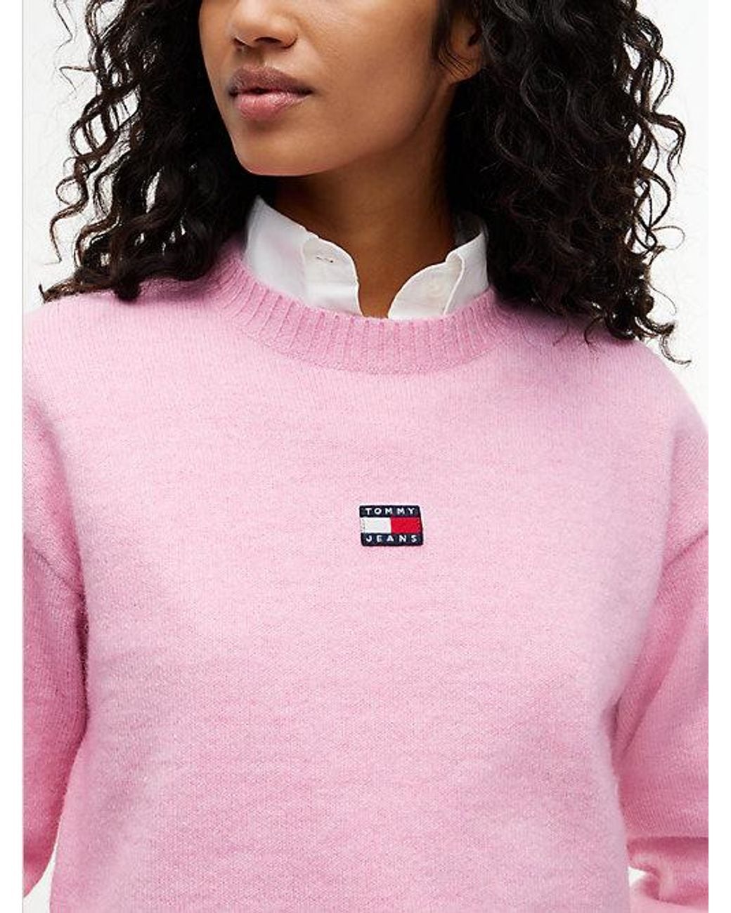 Tommy Hilfiger Pink Tommy Jeans Tommy Badge Fluffy Jumper With Alpaca