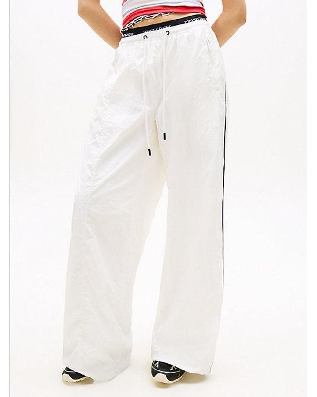 Tommy Hilfiger White Repeat Logo Tape Wide Leg Joggers