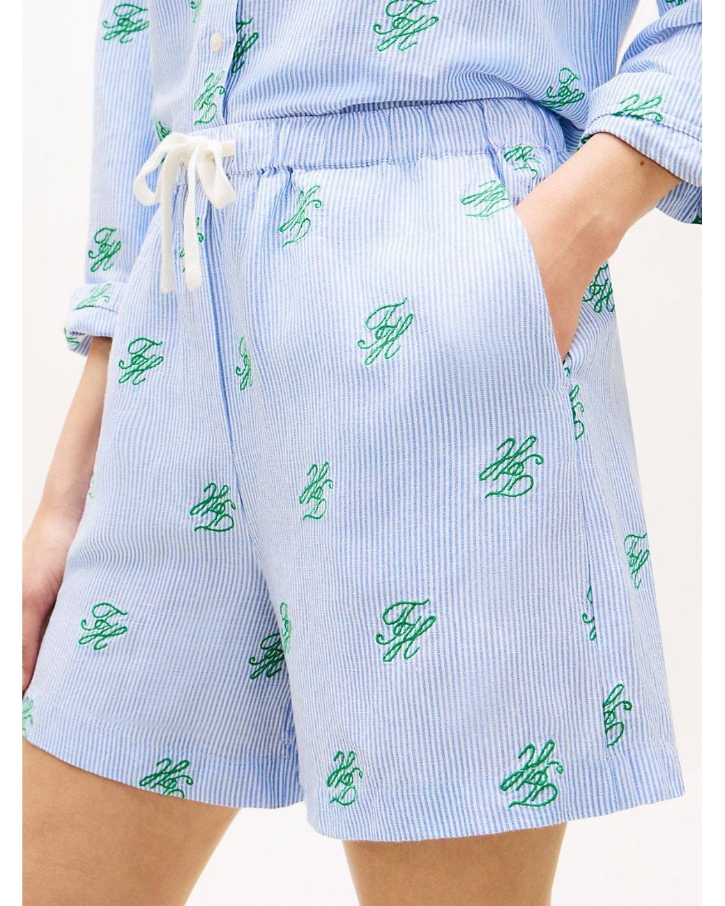 Tommy Hilfiger Blue Linen Blend Print Relaxed Shorts