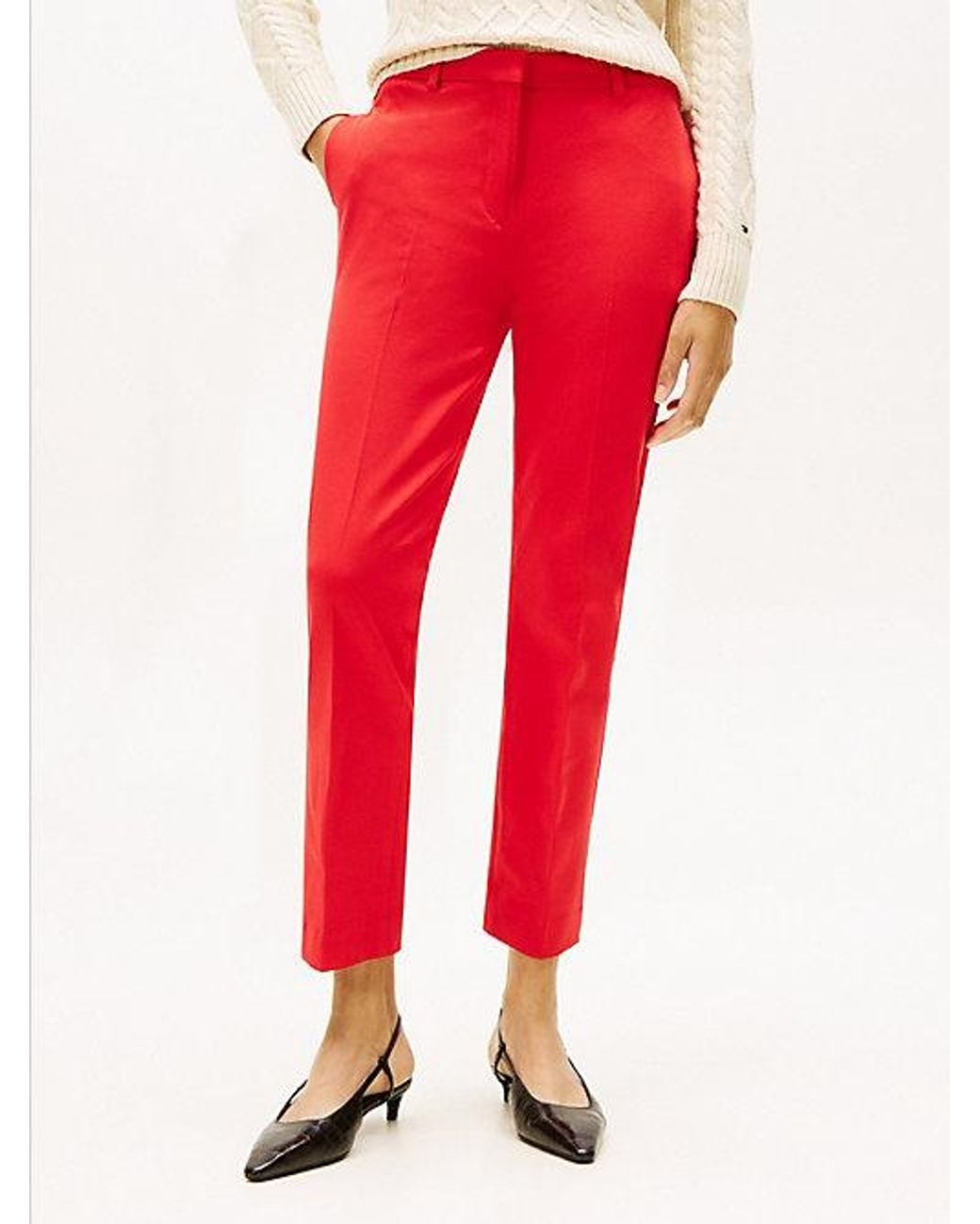 Tommy Hilfiger Red Festive Ankle Grazer Slim Trousers