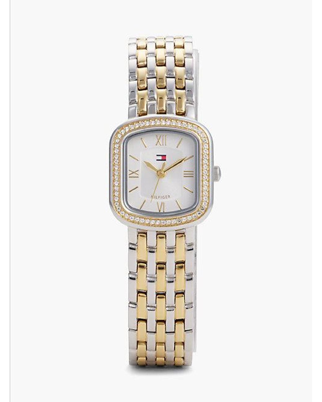 Tommy Hilfiger Metallic Crystal Bezel Two Tone Rectangular Dial Watch