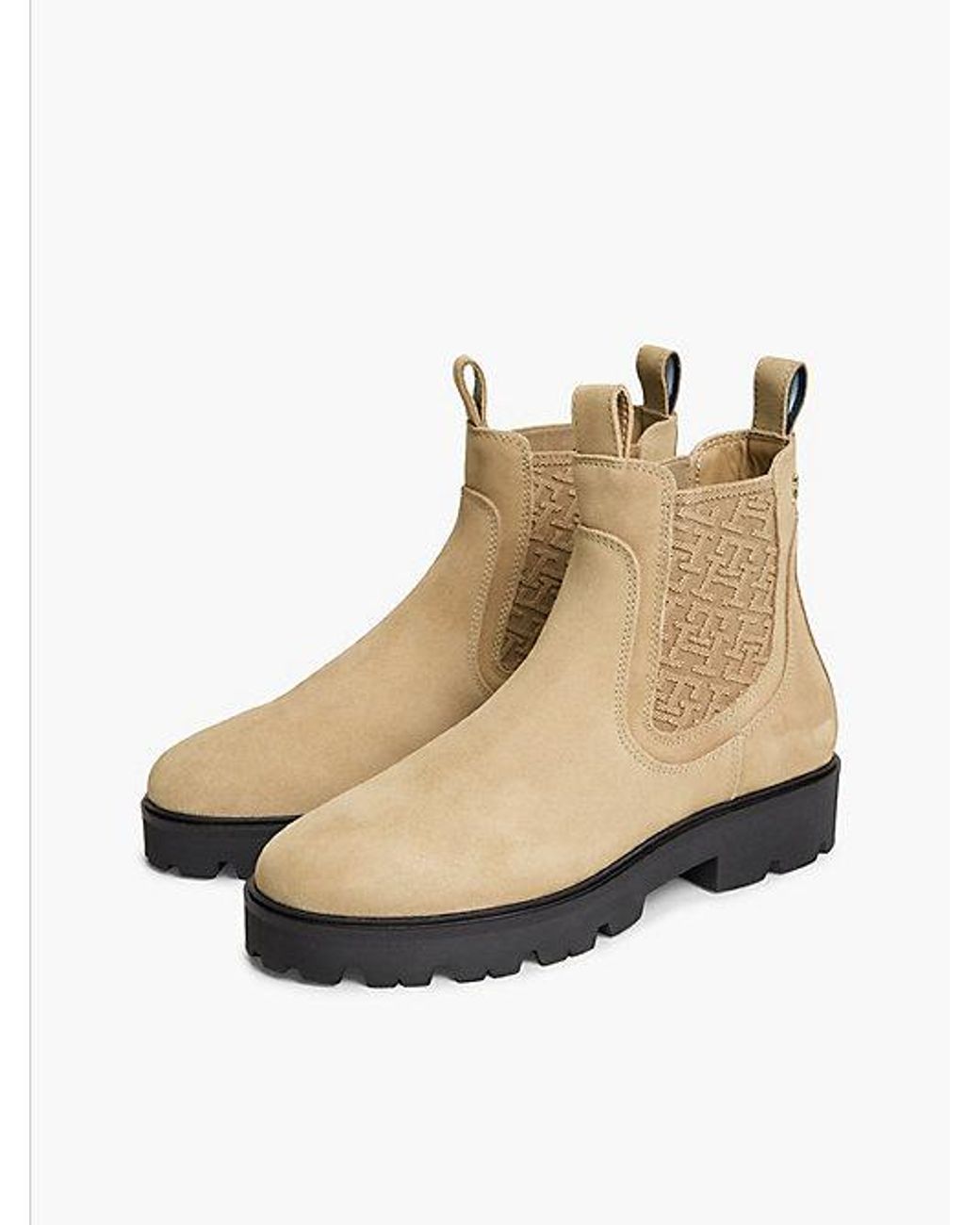 Tommy Hilfiger White Suede Th Monogram Panel Chelsea Boots