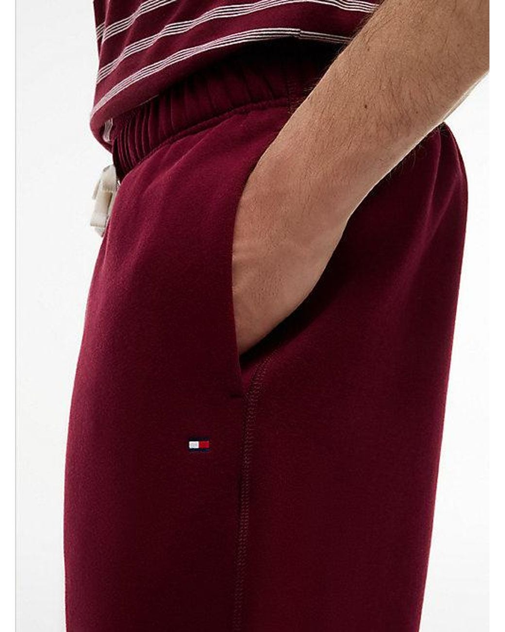 Tommy Hilfiger Red Contrast Drawstring Fleece Cuffed Joggers for men