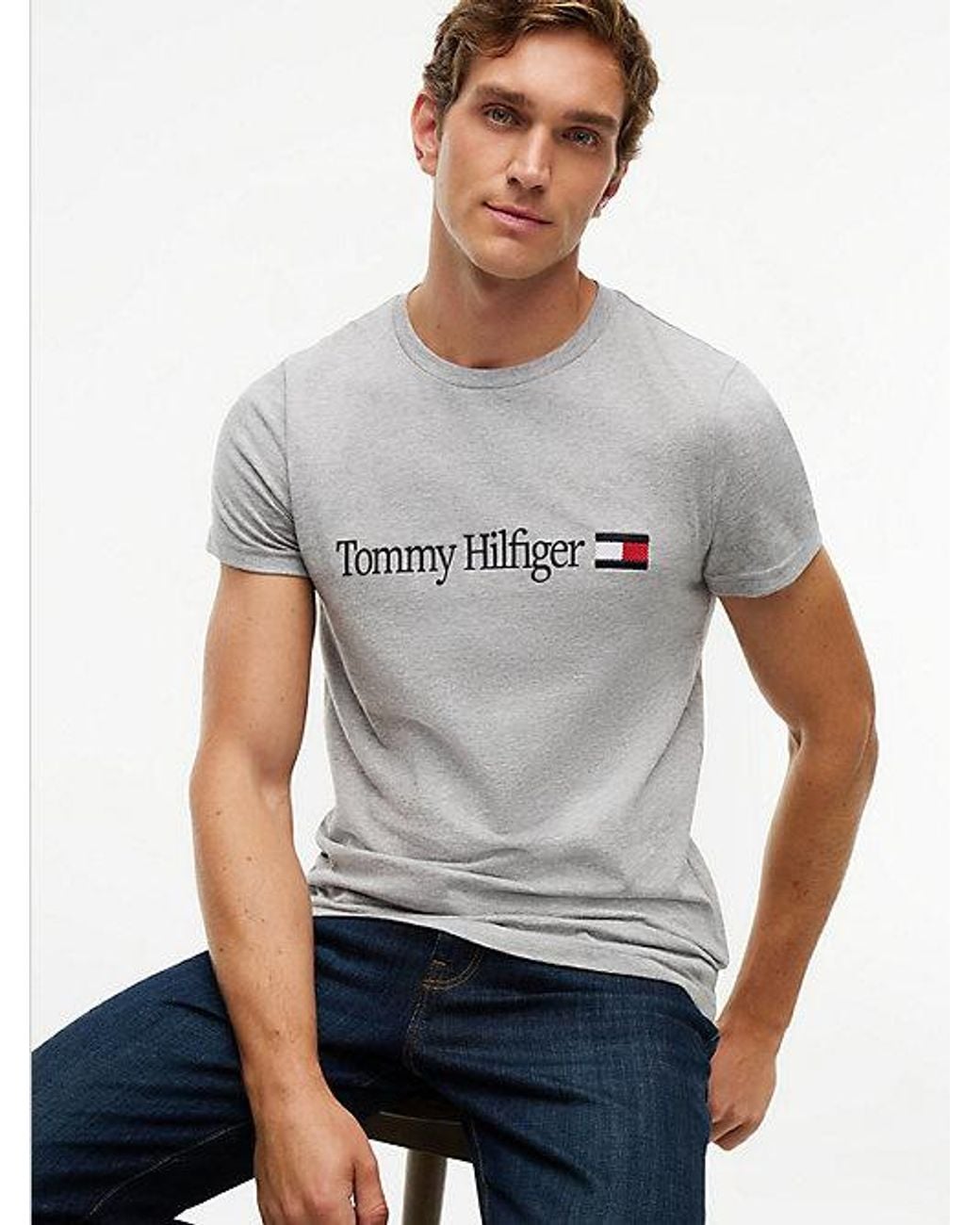 Tommy Hilfiger Gray Logo Slim Jersey T-Shirt for men